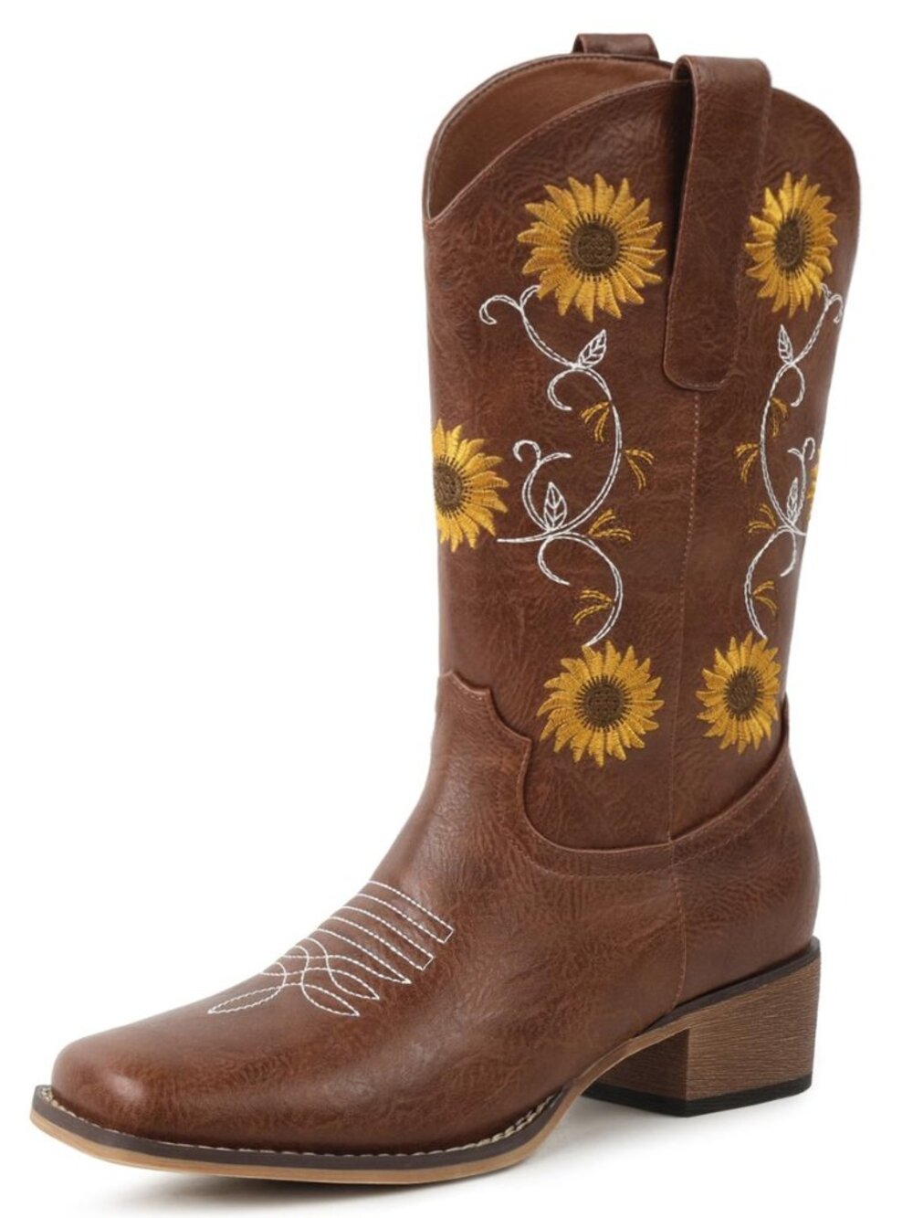 Western Cowboy Boots for Women - Mid Calf Square Toe Cowgirl Boots with Vintage